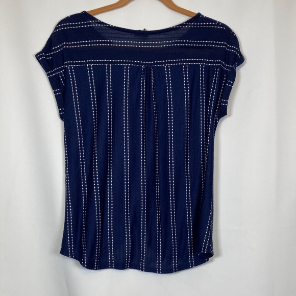 W5 Navy and White Striped Tie-Front Cap Sleeve Top Sz S Llightweight Soft Casual - Picture 6 of 9